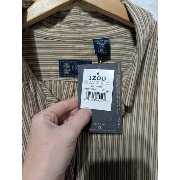 Izod Jeans Striped Button Down Shirt Mens Size XXL Cotton Textured Tan Brown NWT - Picture 9 of 10
